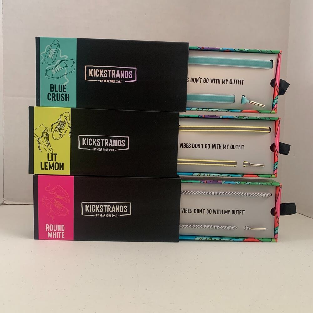 Wear Your Sole Kickstrands Lot Of 3 Reflective Round Velvet Shoe Laces